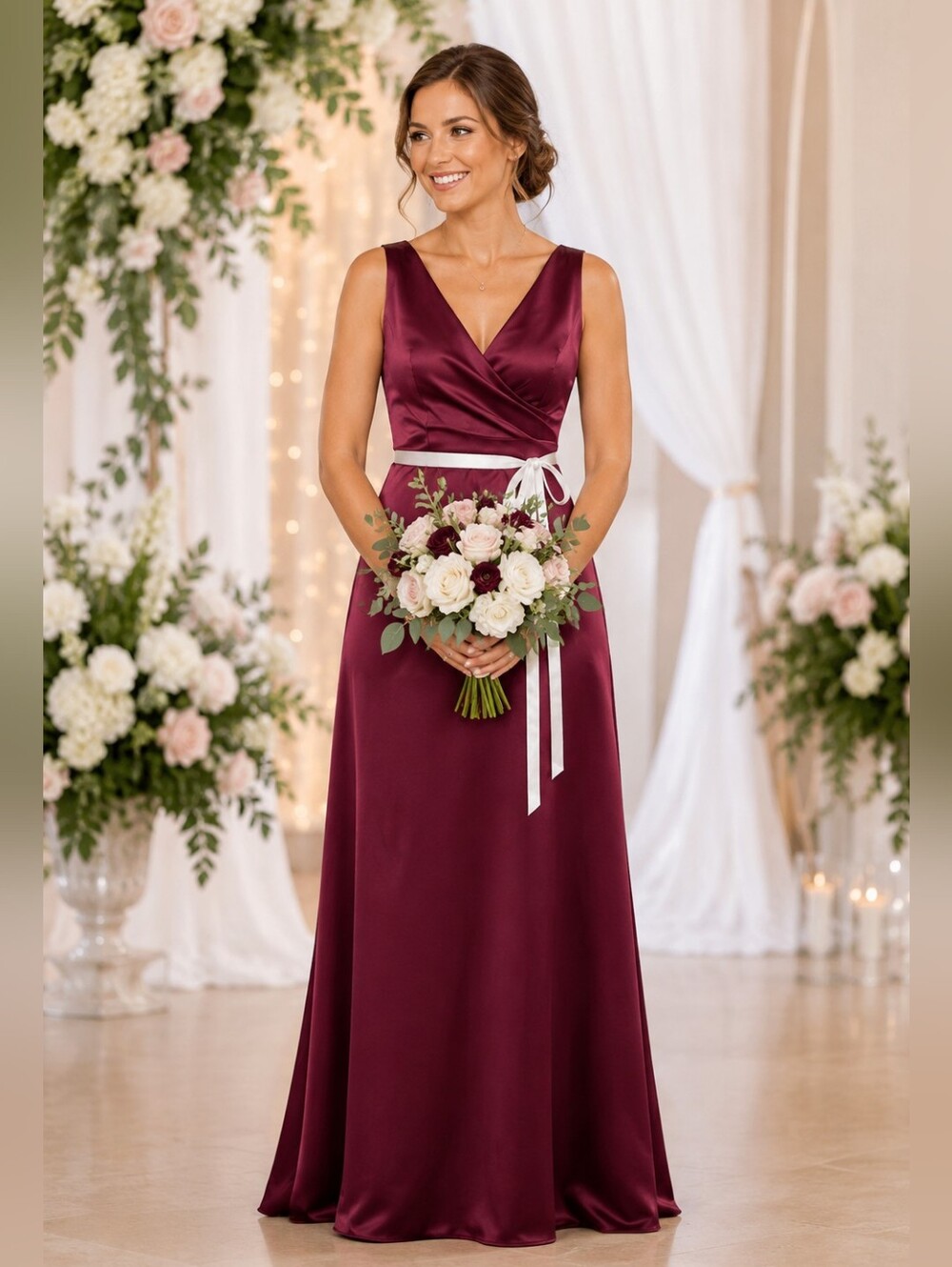 Bari Jay Burgundy Satin Bridesmaid Gown Style 789 Wedding Women's 7-8